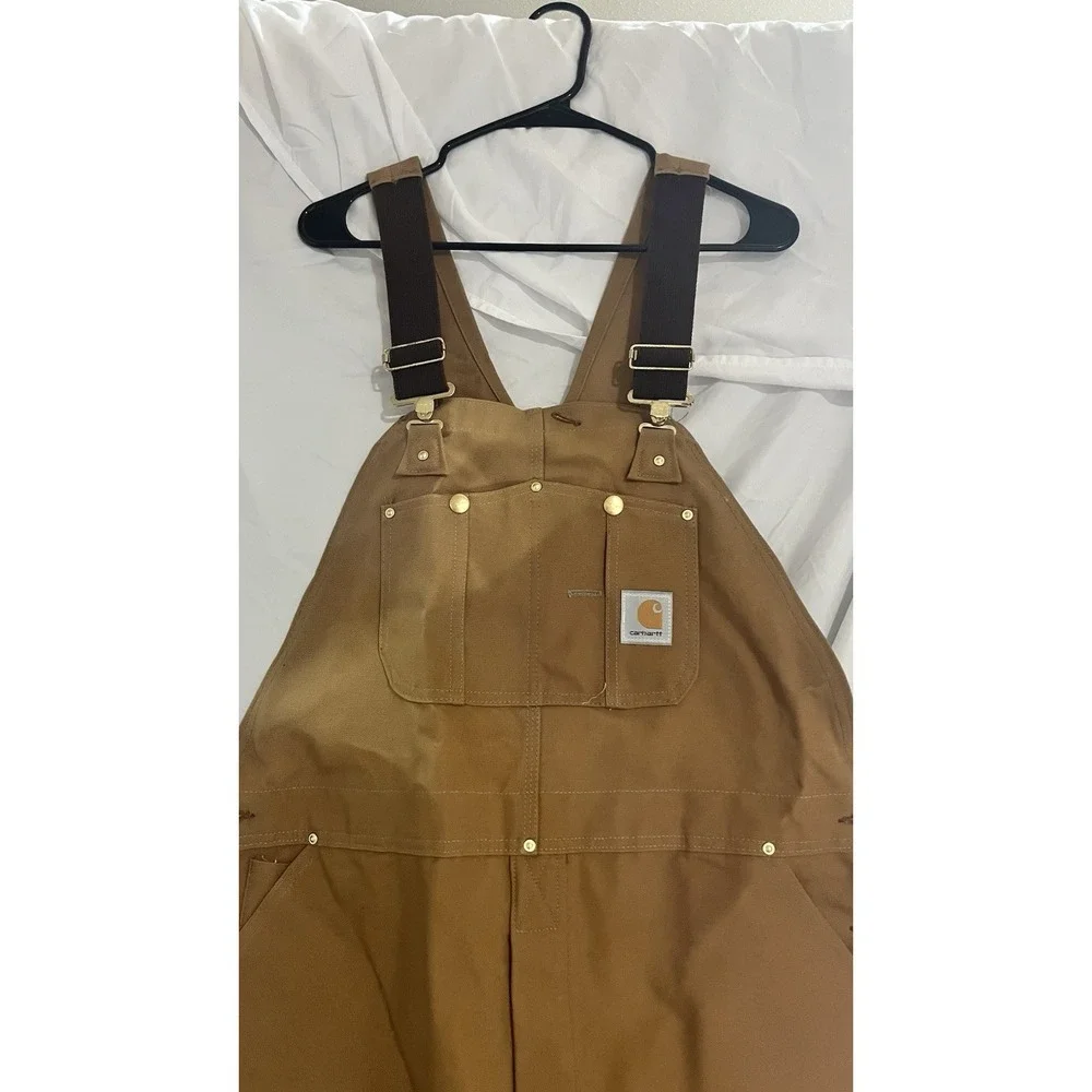Vintage Carhartt R05 Brown Duck Canvas Bib Overalls Made in USA Mens 42x30 NWOT